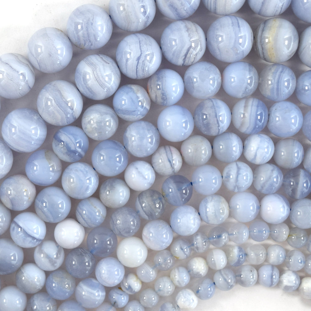 Natural Blue Lace Agate Round Beads Gemstone 15.5" Strand 4mm 6mm 8mm 10mm 12mm S1 - Eagle Beadz
