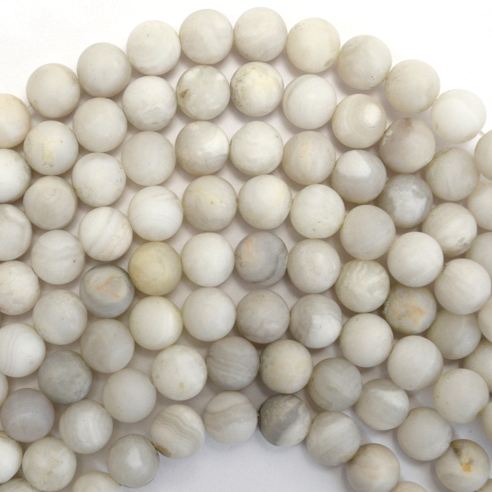Natural Matte Cream Crazy Lace Agate Round Beads Gemstone 15" 6mm 8mm 10mm - Eagle Beadz