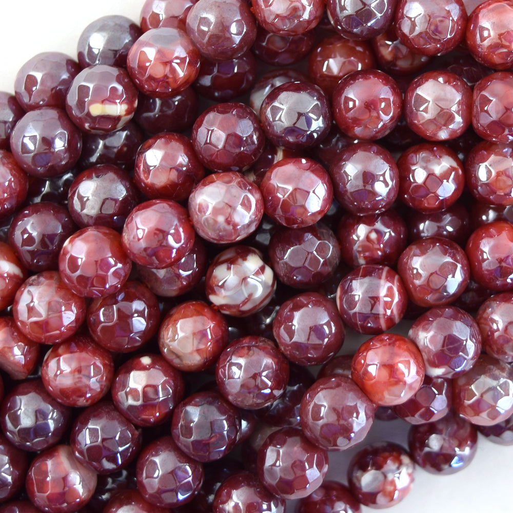 Mystic Titanium Faceted Red Fire Agate Round Beads 15" Strand 6mm 8mm 10mm