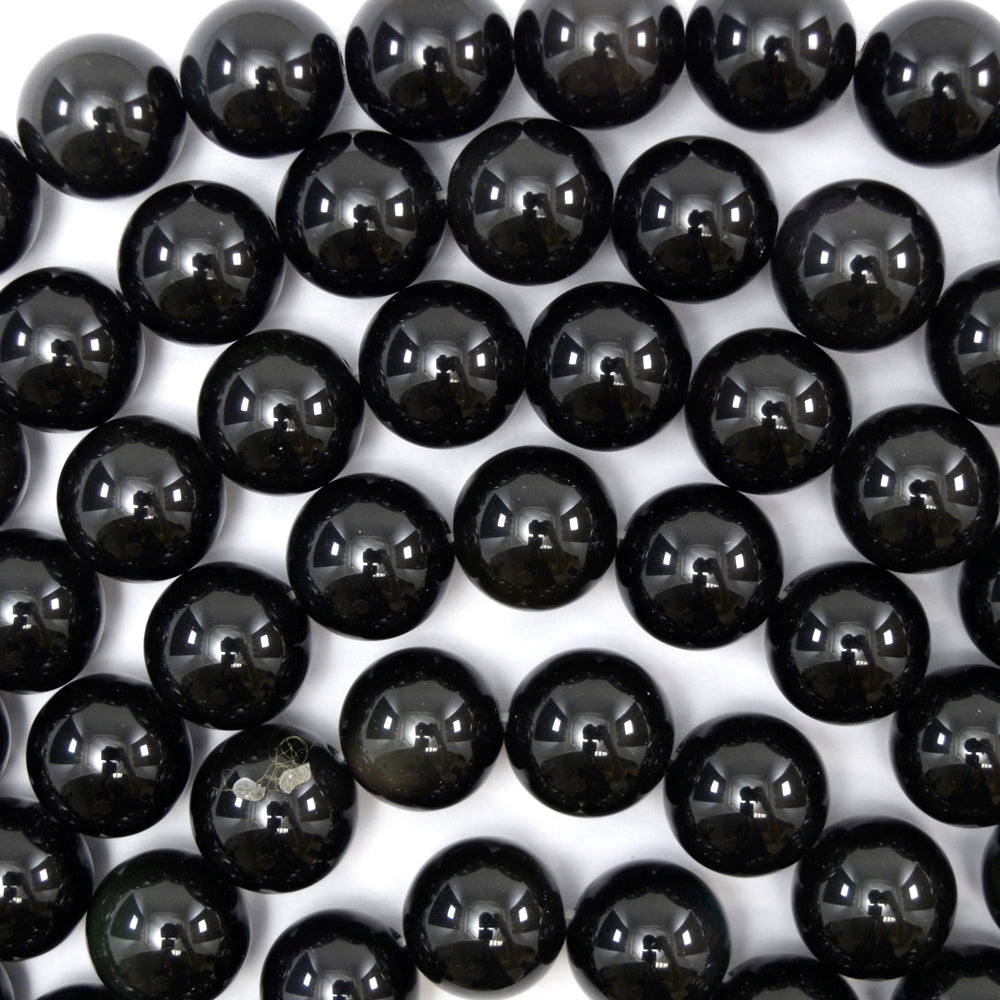 Natural Rainbow Black Obsidian Round Beads 15" Strand 3mm 4mm 6mm 8mm 10mm 12mm - Eagle Beadz