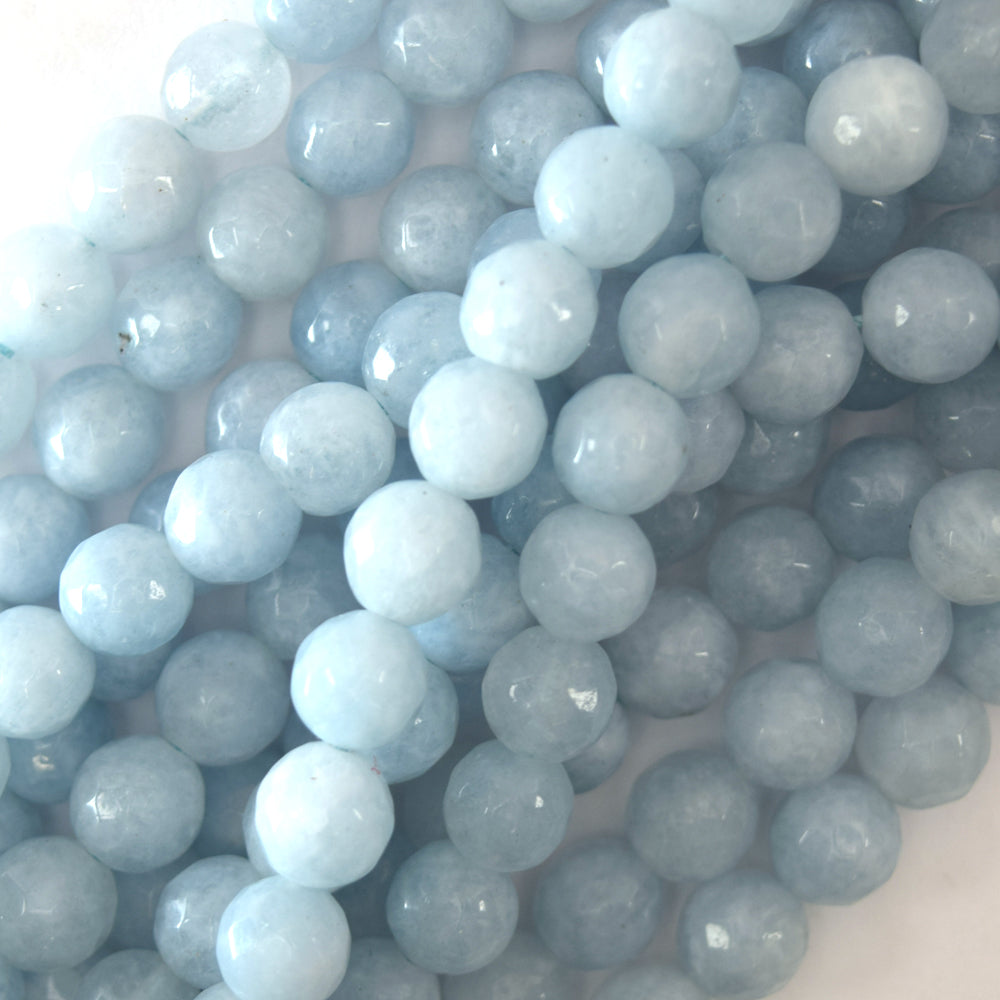 Faceted Light Blue Aquamarine Quartz Round Beads 15" Strand 6mm 8mm 10mm - Eagle Beadz