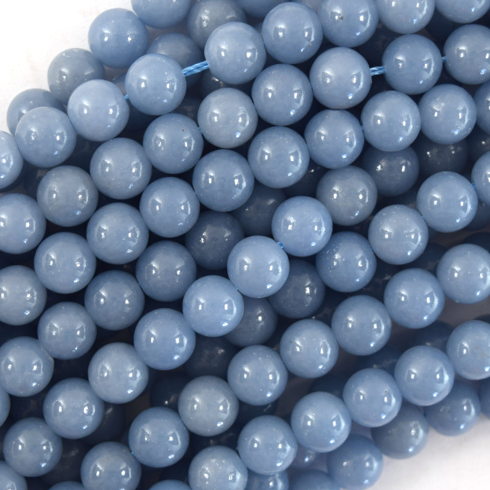 AA Natural Blue Angelite Round Beads Gemstone 15" Strand 4mm 6mm 8mm 10mm S1 - Eagle Beadz