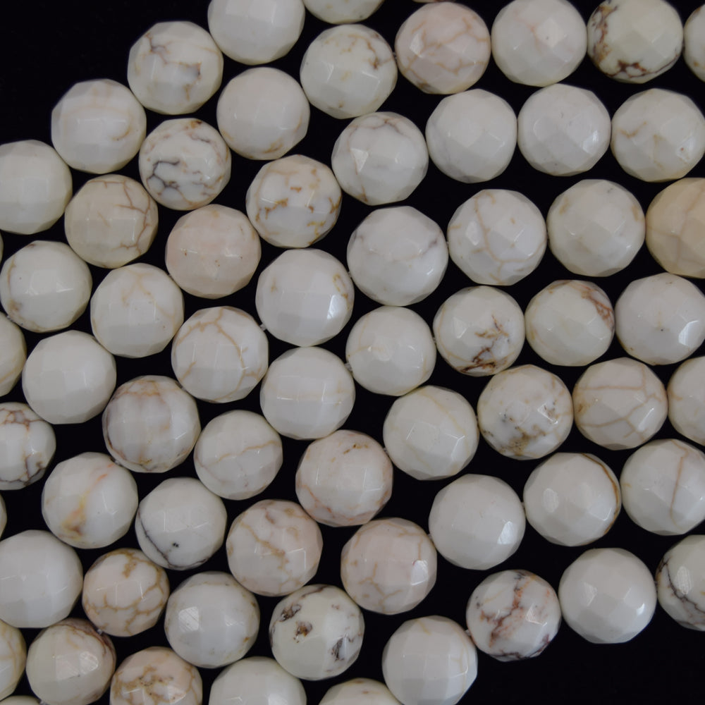 Faceted White Turquoise Round Beads Gemstone 15.5" Strand 4mm 6mm 8mm 10mm 12mm