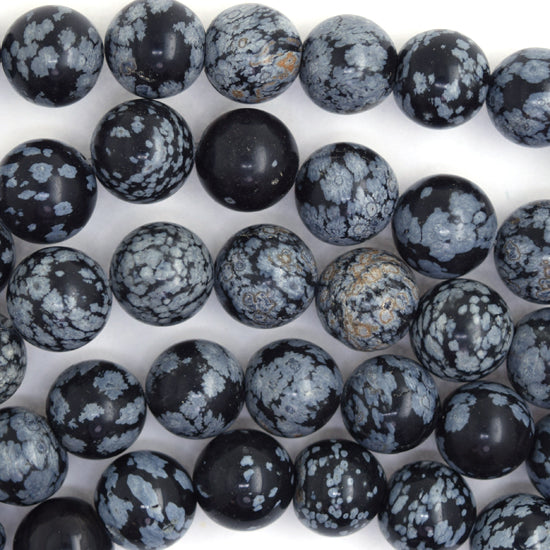 Natural Black Snowflake Obsidian Round Beads 15" Strand 4mm 6mm 8mm 10mm - Eagle Beadz