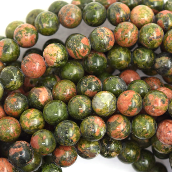 Natural Green Unakite Jasper Round Beads 15" Strand 4mm 6mm 8mm 10mm 12mm - Eagle Beadz