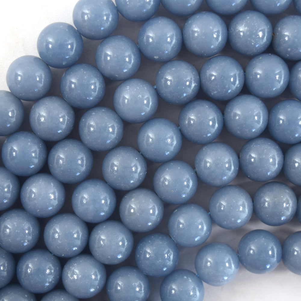 AA Natural Blue Angelite Round Beads Gemstone 15" Strand 4mm 6mm 8mm 10mm S1 - Eagle Beadz