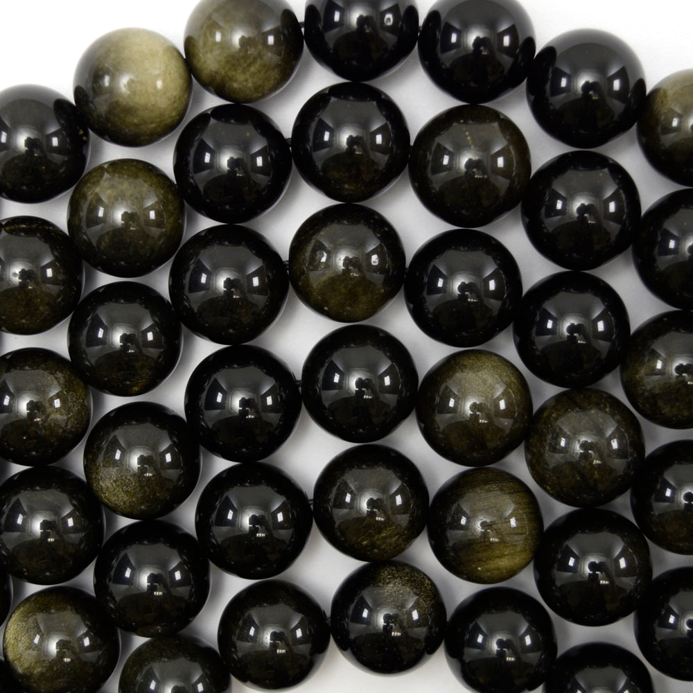Natural Black Gold Obsidian Round Beads 15.5" Strand 4mm 6mm 8mm 10mm 12mm - Eagle Beadz