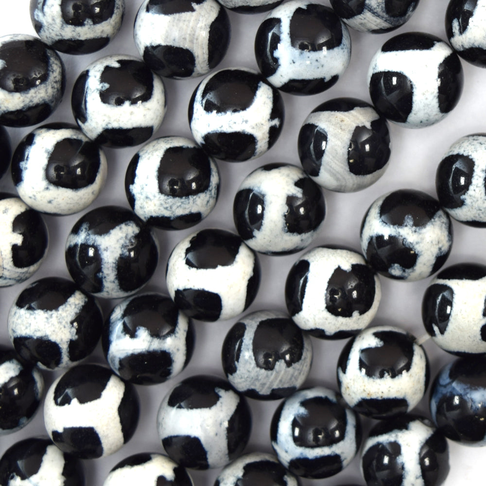 Black White Tibetan DZI Agate Round Beads 15" Strand 6mm 8mm 10mm 12mm Football - Eagle Beadz