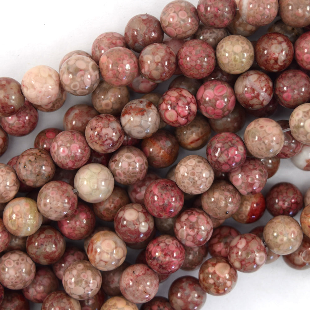 Pink Fossil Jasper Round Beads Gemstone 15" Strand 6mm 8mm 10mm - Eagle Beadz