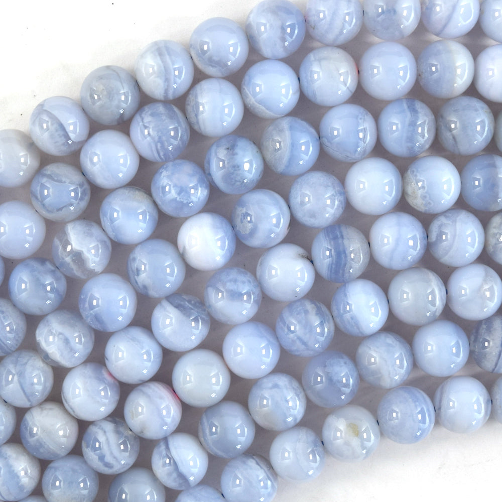 Natural Blue Lace Agate Round Beads Gemstone 15.5" Strand 4mm 6mm 8mm 10mm 12mm S1 - Eagle Beadz