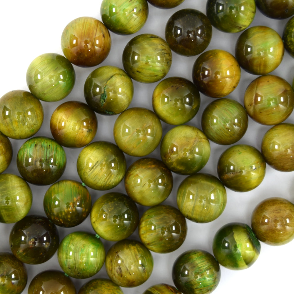AA Apple Green Tiger Eye Round Beads Gemstone 15" Strand 4mm 6mm 8mm 10mm 12mm - Eagle Beadz