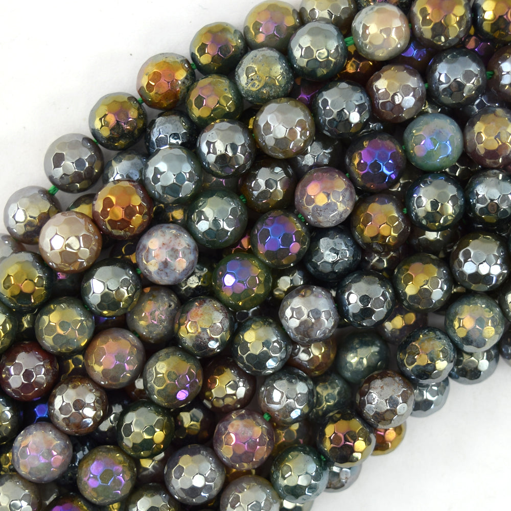 Mystic Titanium Faceted Indian Agate Round Beads 15" Strand 6mm 8mm 10mm - Eagle Beadz
