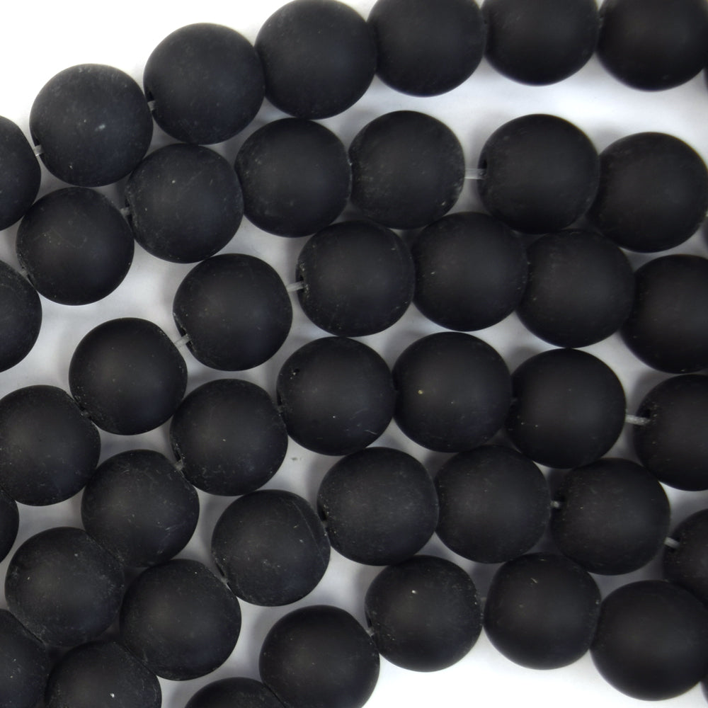 Matte Black Onyx Round Beads Gemstone 15" Strand 3mm 4mm 6mm 8mm 10mm 12mm