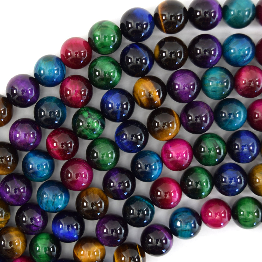 AA Rainbow Multicolor Tiger Eye Round Beads 15.5" 4mm 6mm 8mm 10mm 12mm S1 - Eagle Beadz