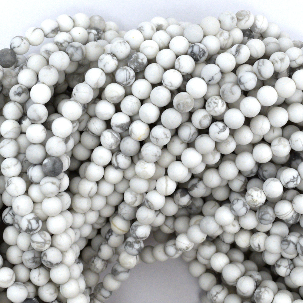 Natural Matte White Howlite Round Beads Gemstone 15" Strand 4mm 6mm 8mm 10mm