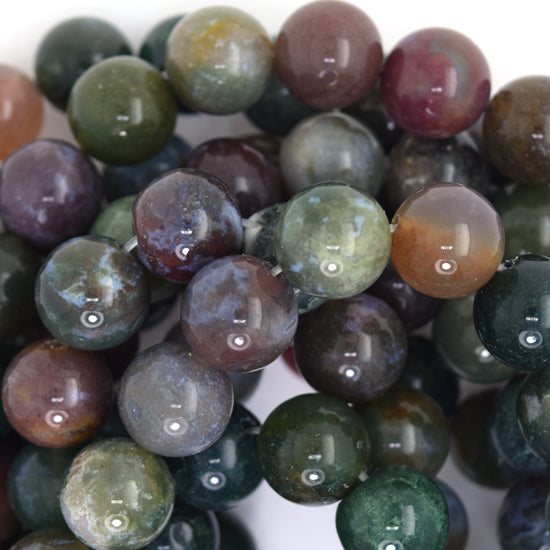Natural Indian Agate Round Beads 15" Strand 4mm 6mm 8mm 10mm 12mm Fancy Jasper