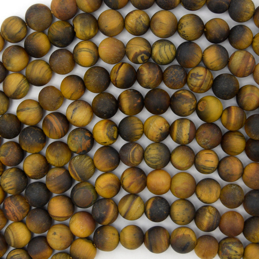 Natural Matte Tiger Eye Round Beads Gemstone 15" Strand 6mm 8mm 10mm - Eagle Beadz