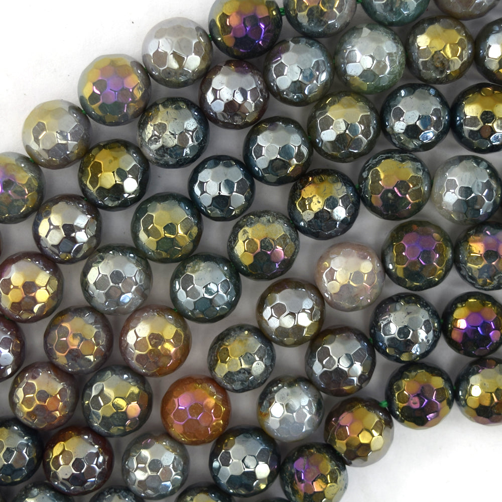 Mystic Titanium Faceted Indian Agate Round Beads 15" Strand 6mm 8mm 10mm - Eagle Beadz