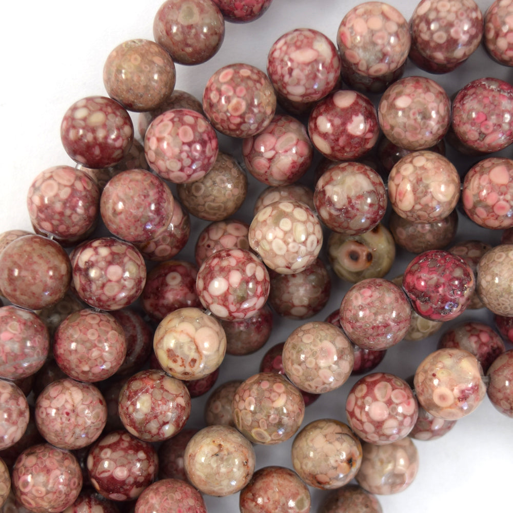 Pink Fossil Jasper Round Beads Gemstone 15" Strand 6mm 8mm 10mm - Eagle Beadz