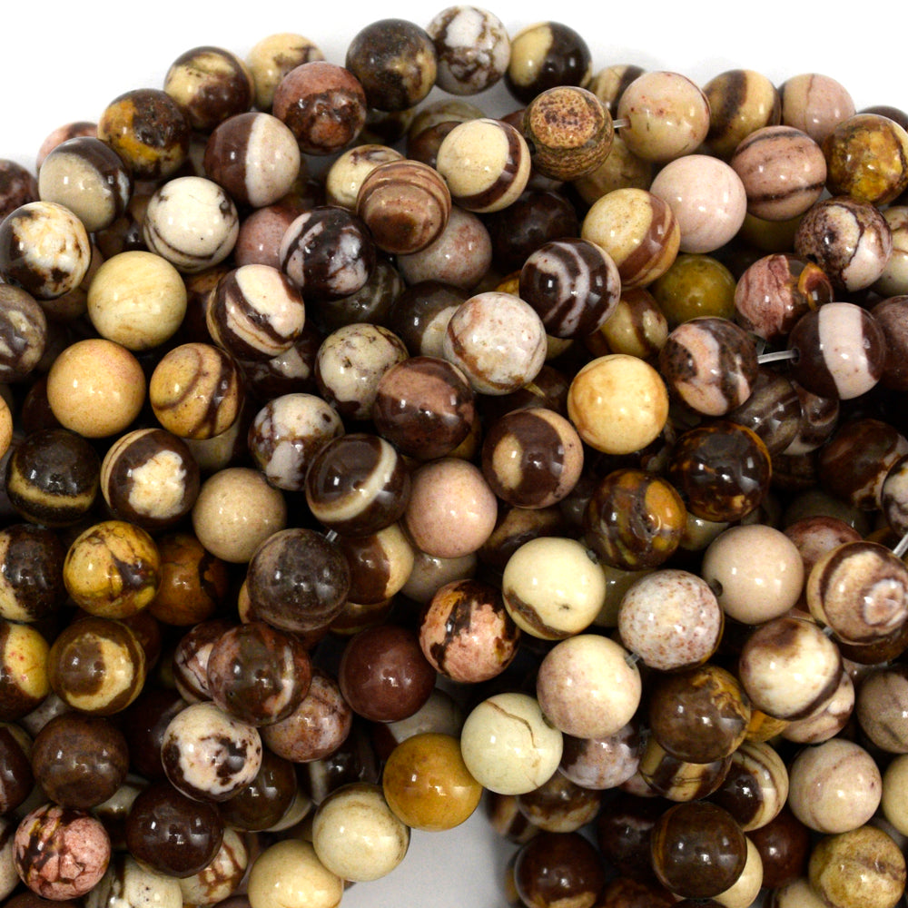 Natural Brown Zebra Jasper Round Beads Gemstone 15" Strand 6mm 8mm 10mm 12mm