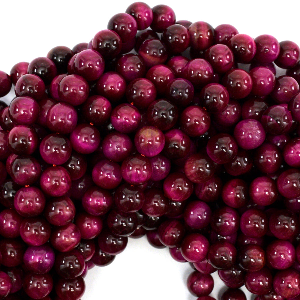 AA Magenta Tiger Eye Round Beads Gemstone 15.5" Strand 4mm 6mm 8mm 10mm 12mm - Eagle Beadz