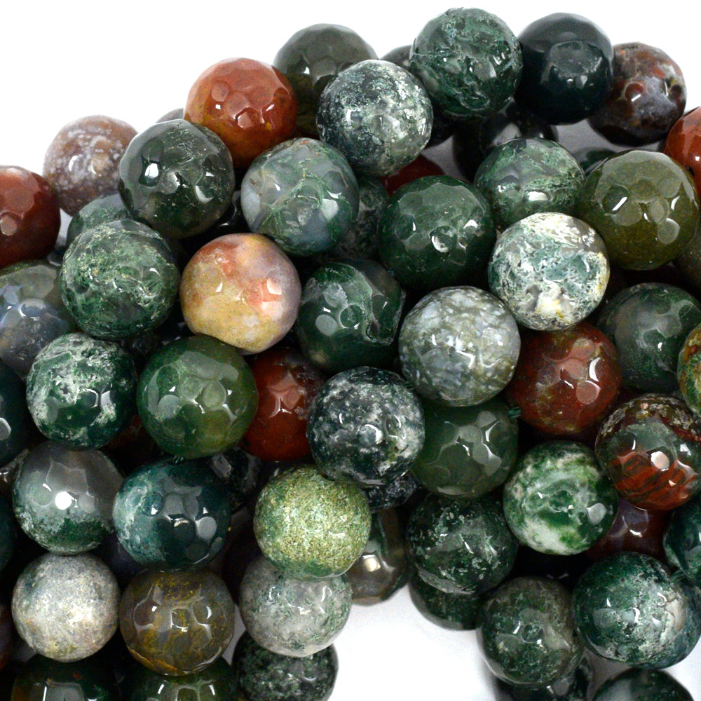 Natural Faceted Indian Agate Round Beads 15" Strand 3mm 6mm 8mm 10mm 12mm Fancy Jasper