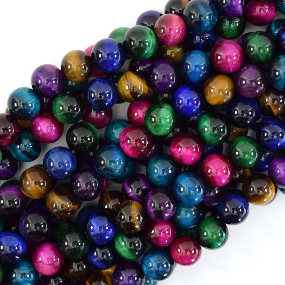 AA Rainbow Multicolor Tiger Eye Round Beads 15.5" 4mm 6mm 8mm 10mm 12mm S1 - Eagle Beadz
