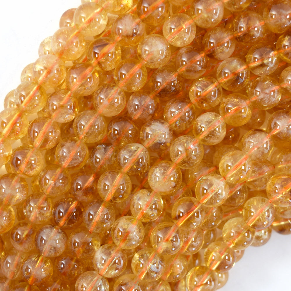 AAA Natural Yellow Citrine Round Beads Gemstone 15" Strand 6mm 8mm 10mm S3 - Eagle Beadz