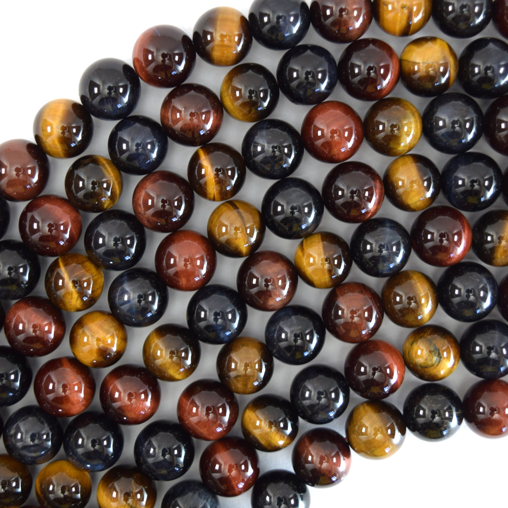 AA Yellow Blue Red Tiger Eye Round Beads 15" Strand 6mm 8mm 10mm - Eagle Beadz
