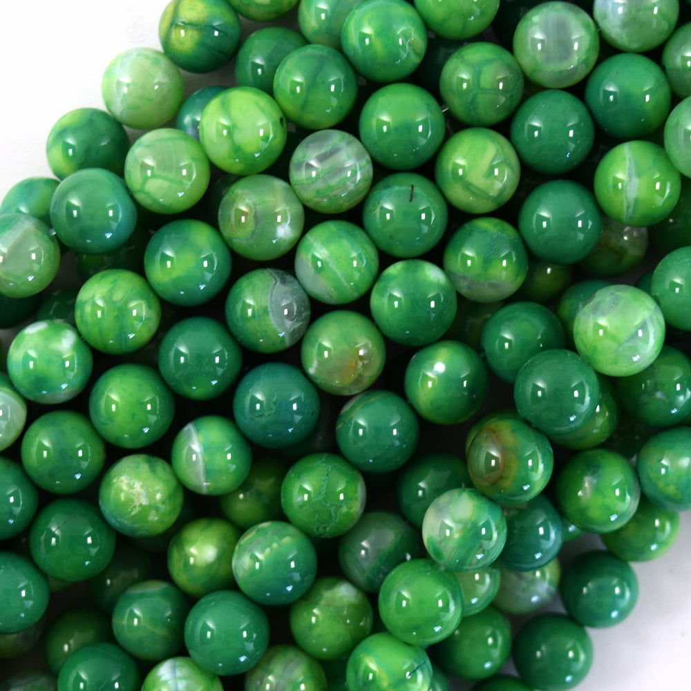 Dark Green fire Agate Round Bead Gemstone 15" Strand 6mm 8mm 10mm