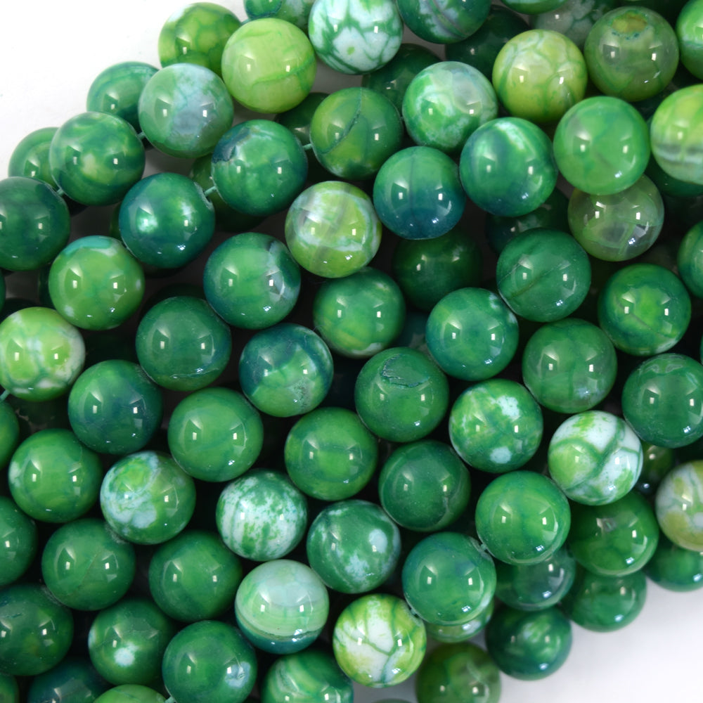 Dark Green fire Agate Round Bead Gemstone 15" Strand 6mm 8mm 10mm