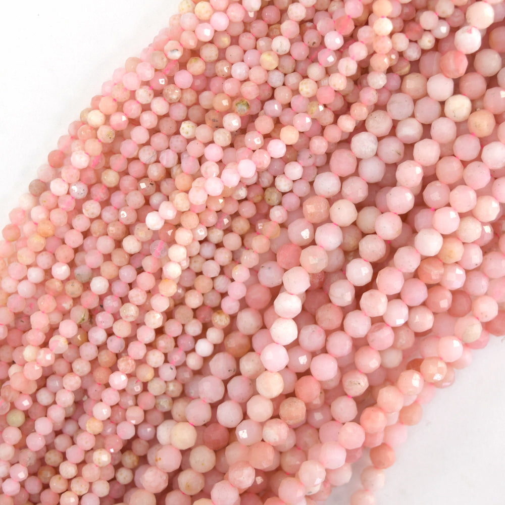 AA Natural Faceted Peruvian Pink Opal Round Beads 15.5" Strand 3mm 4mm