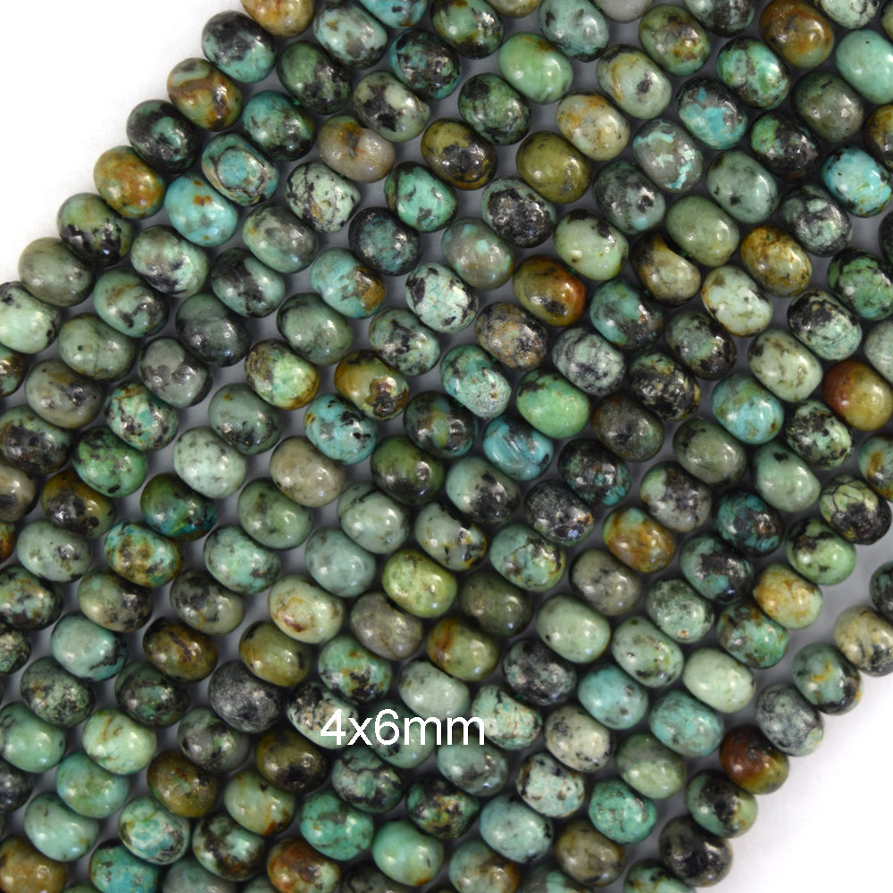 Natural Green African Turquoise Rondelle Button Beads 15" Strand 4mm 6mm 8mm - Eagle Beadz