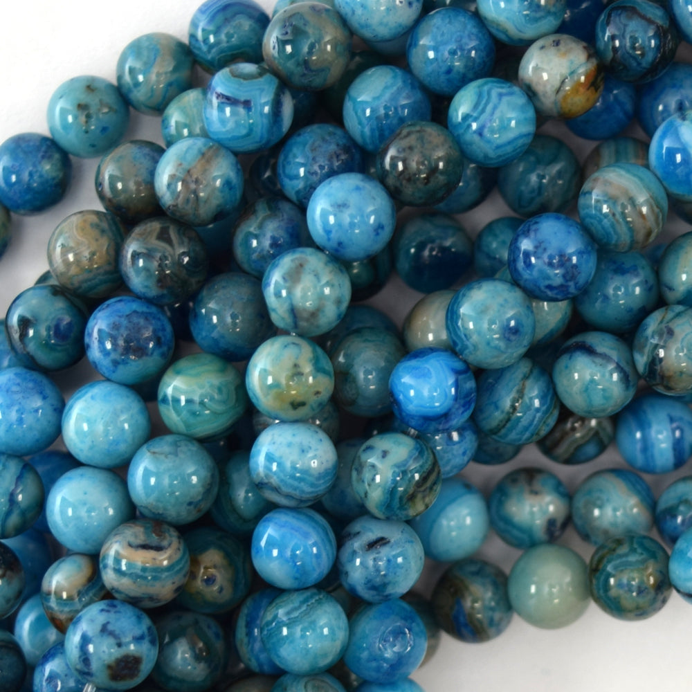 Blue Crazy Lace Agate Round Beads Gemstone 15" Strand 6mm 8mm 10mm