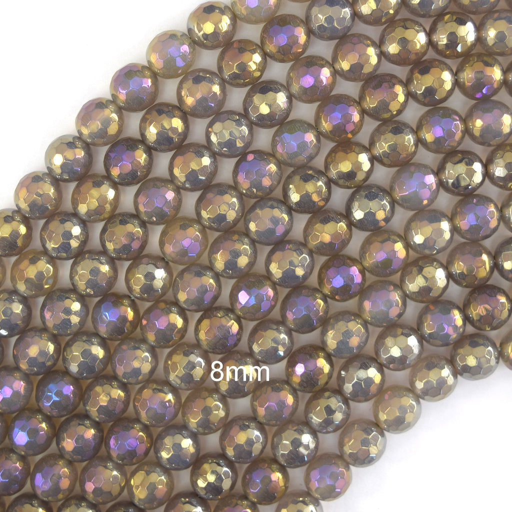 Mystic Titanium Faceted Gray Agate Round Beads 15" Strand 6mm 8mm 10mm - Eagle Beadz