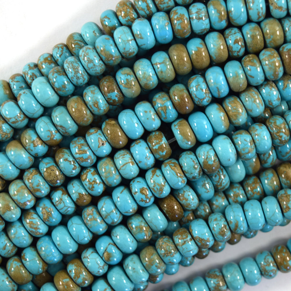Brown Matrix Blue Turquoise Rondelle Button Beads 15.5" Strand 4mm 6mm 8mm