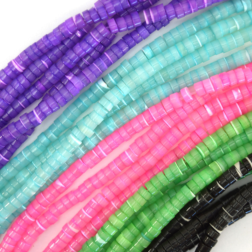 2x4mm Mother Of Pearl Mop Heishi Disc Beads 15.5" Blue Green Pink Purple 4mm - Eagle Beadz