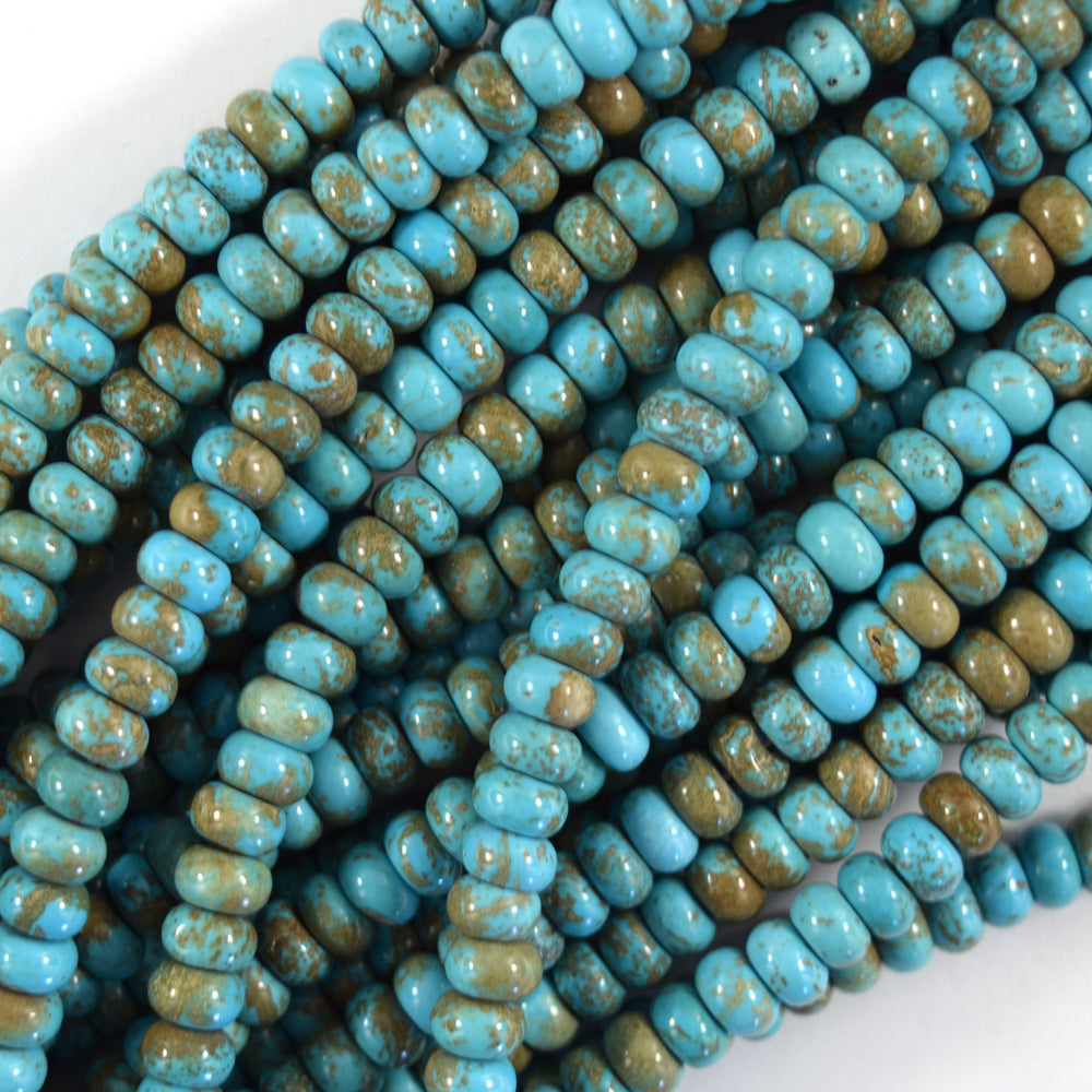 Brown Matrix Blue Turquoise Rondelle Button Beads 15.5" Strand 4mm 6mm 8mm