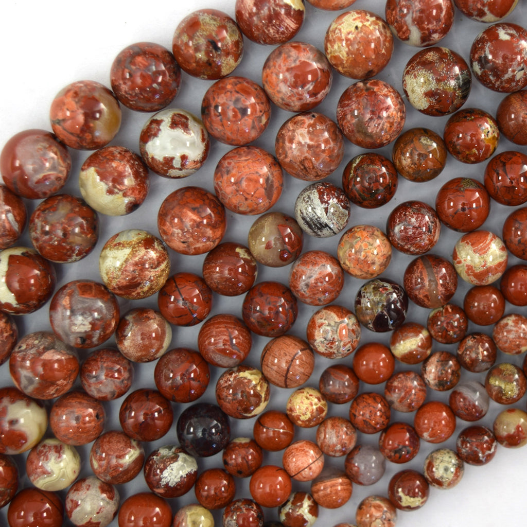 Natural Flower Poppy Jasper Round Beads Gemstone 15.5" Strand 6mm 8mm 10mm - Eagle Beadz