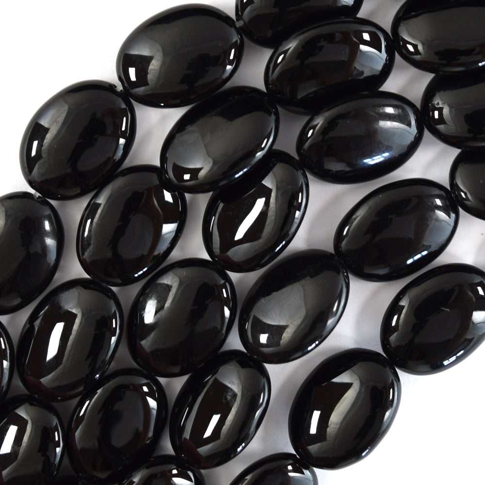AA Black Onyx Flat Oval Beads Gemstone 15.5" Strand 14mm 18mm 20mm