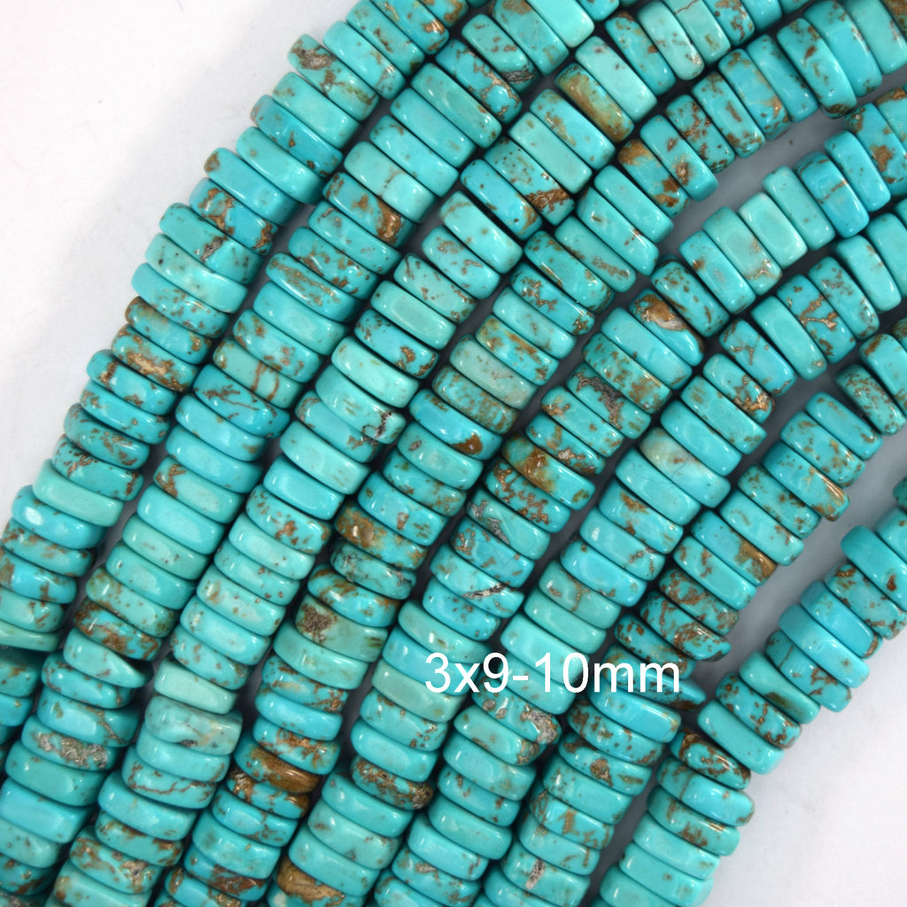Blue Turquoise Heishi Disc Beads Gemstone 15" Strand 9-10mm 11-12mm S3 - Eagle Beadz