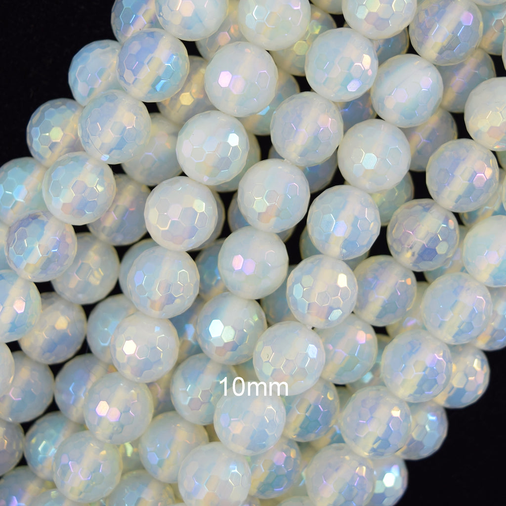 Mystic Titanium Faceted Opalite Quartz Round Beads 15" Strand 6mm 8mm 10mm - Eagle Beadz