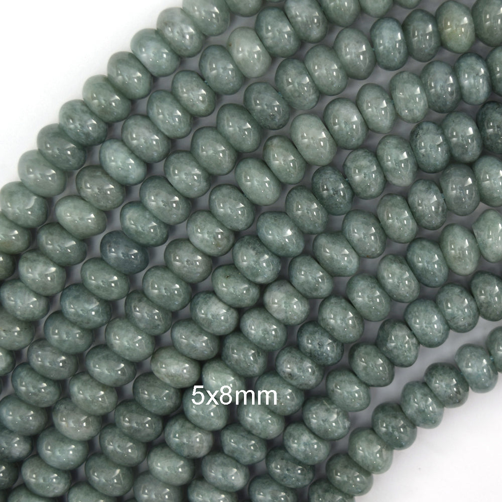 Colored Green Burma Jade Rondelle Button Beads 15" Strand 4x6mm 5x8mm