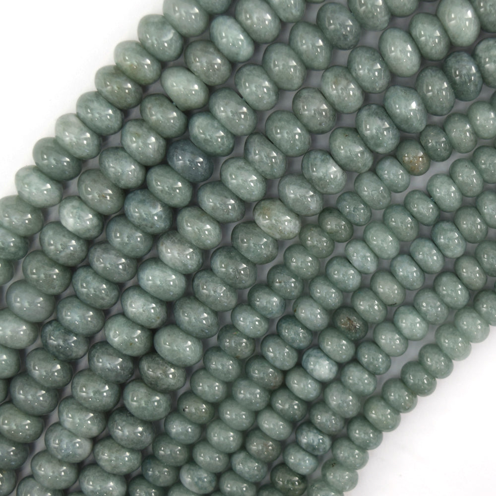 Colored Green Burma Jade Rondelle Button Beads 15" Strand 4x6mm 5x8mm
