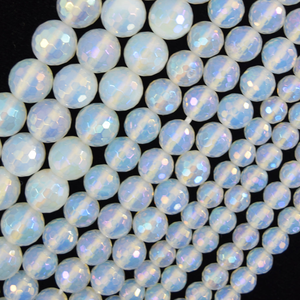 Mystic Titanium Faceted Opalite Quartz Round Beads 15" Strand 6mm 8mm 10mm - Eagle Beadz