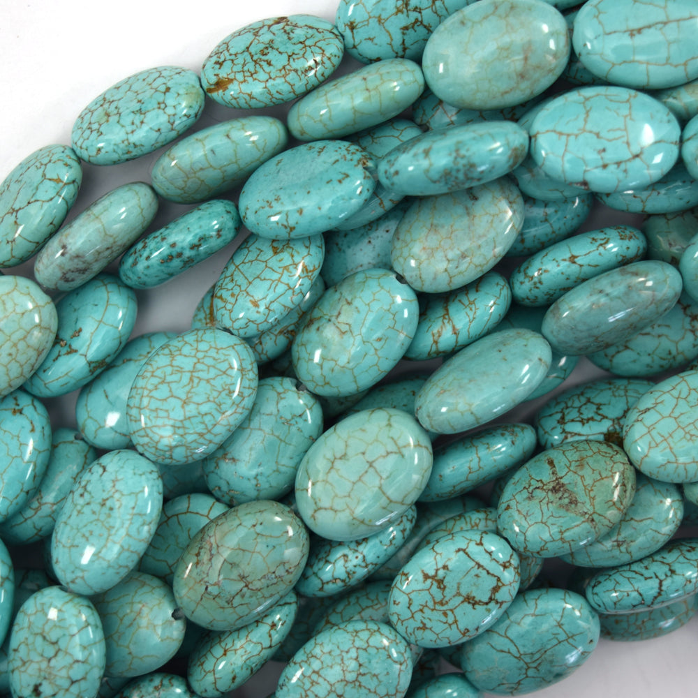 18mm blue green turquoise flat oval beads 15.5" strand