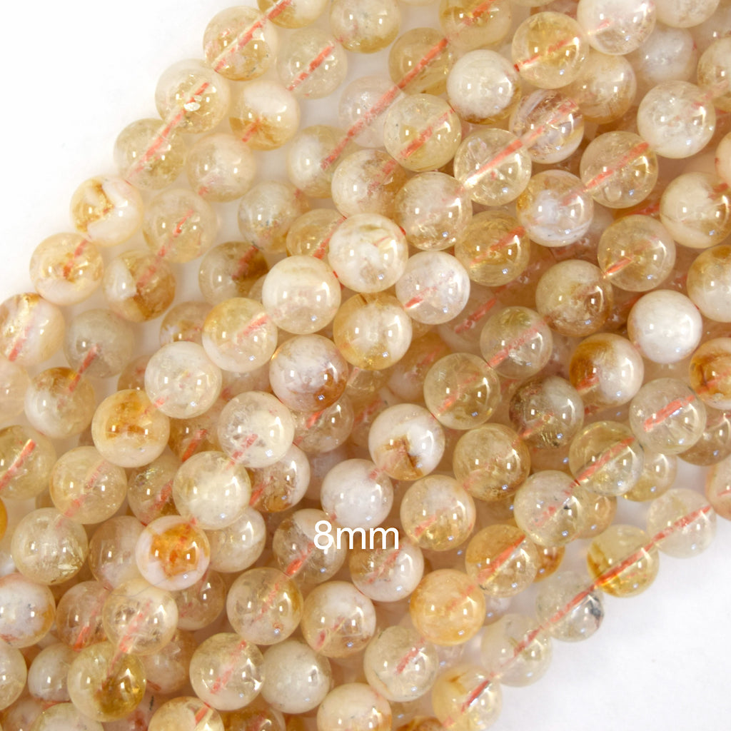 A grade Natural Yellow Citrine Round Beads 15" Strand 4mm 6mm 8mm 10mm 12mm S1 - Eagle Beadz