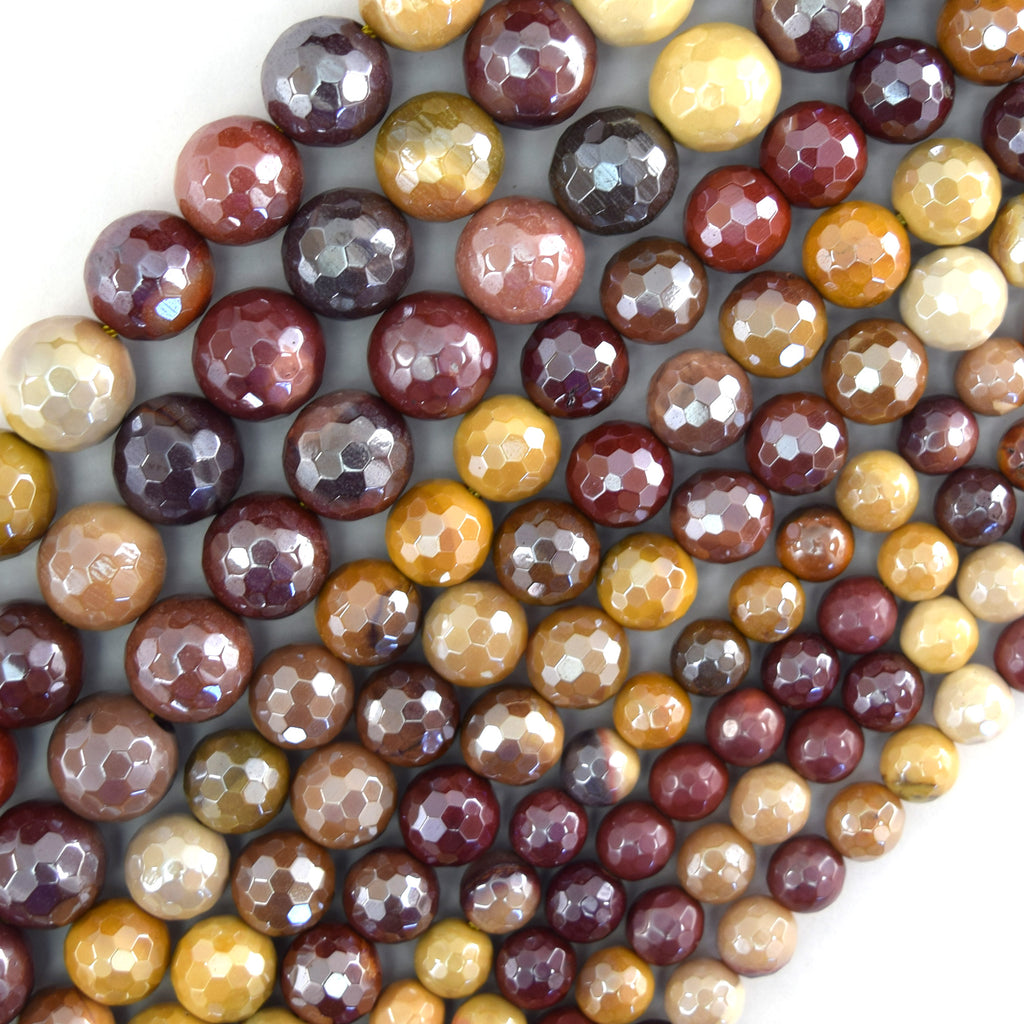 Mystic Titanium Faceted Mookaite Round Beads 15" Strand Mookite 6mm 8mm 10mm