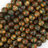 Matte Green Brown Tibetan DZI Agate Round Beads 15