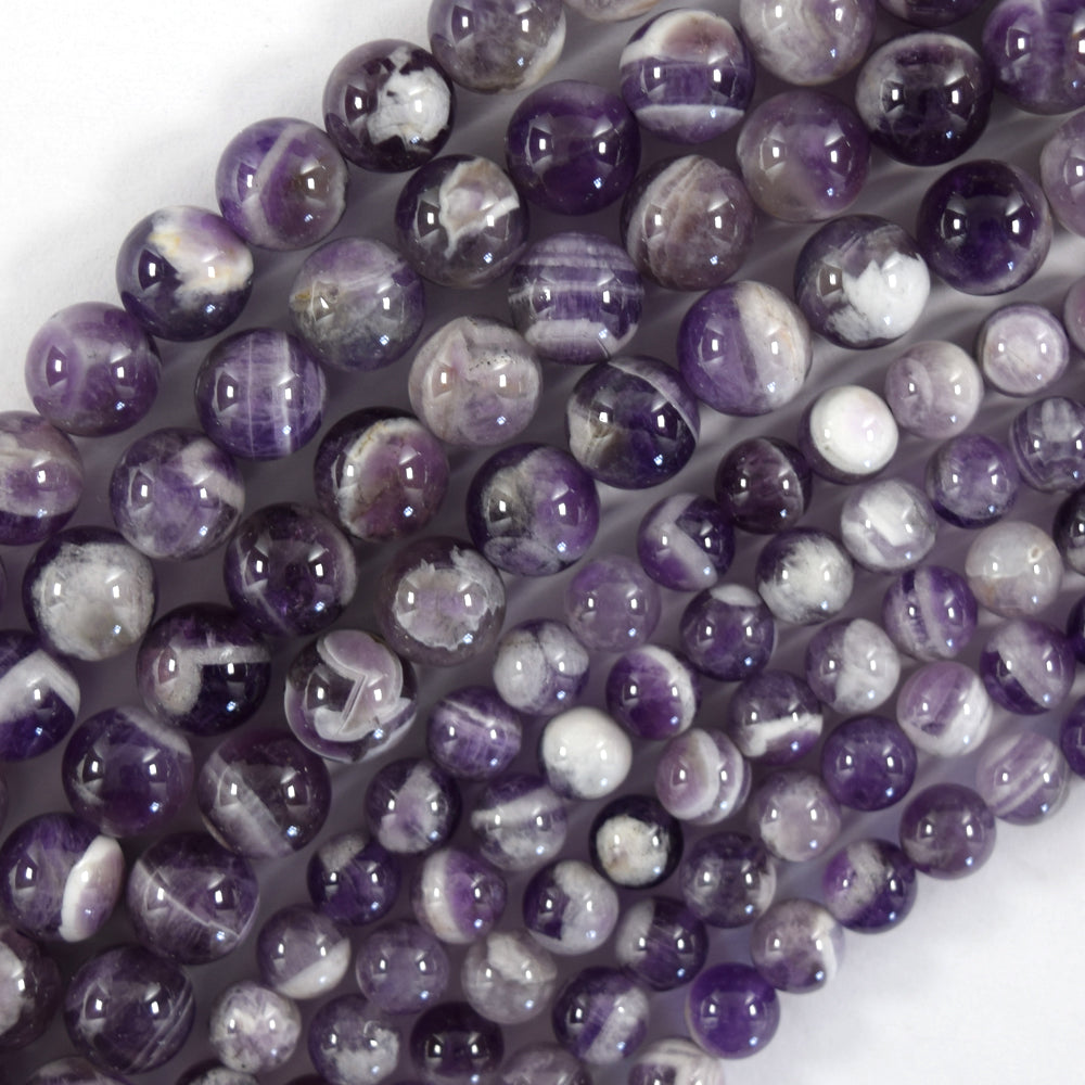 AA Natural Purple Dog Tooth Chevron Amethyst Round Beads 15.5" Strand 6mm 8mm S2